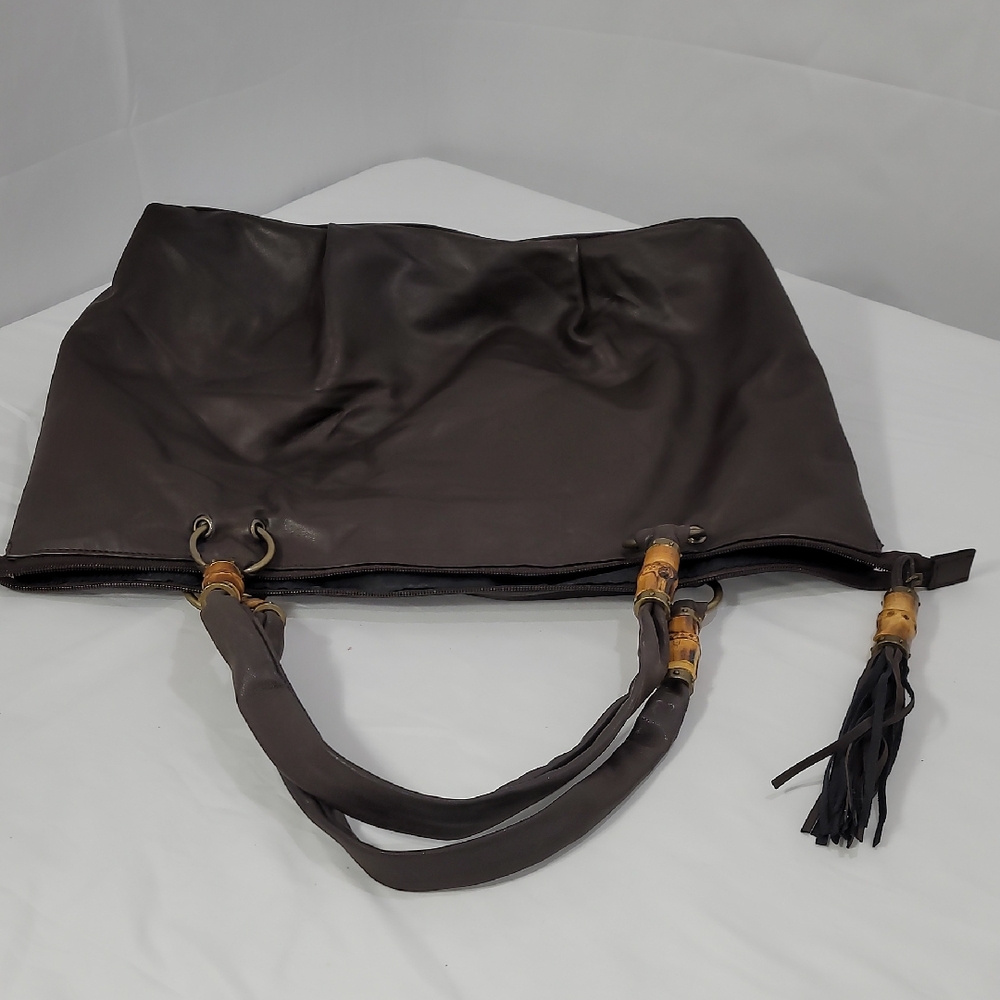 Coldwater Creek Dark Brown Tote with Bamboo Accents